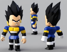 Roblox-style 3D model of Vegeta from Dragon Ball Z with black spiky hair, blocky physique, and classic Saiyan armor.