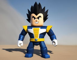 Roblox-style 3D model of Vegeta from Dragon Ball Z with black spiky hair, blocky physique, and classic Saiyan armor.