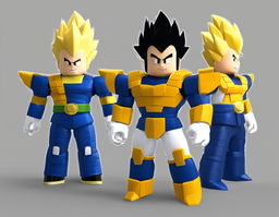 Roblox-style 3D model of Vegeta from Dragon Ball Z with black spiky hair, blocky physique, and classic Saiyan armor.