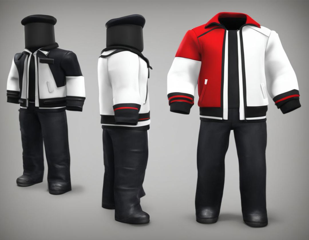 A Roblox-style rendering of an empty dark uniform and red and white coat.