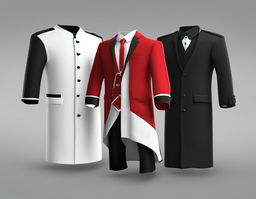 A Roblox-style rendering of an empty dark uniform and red and white coat.