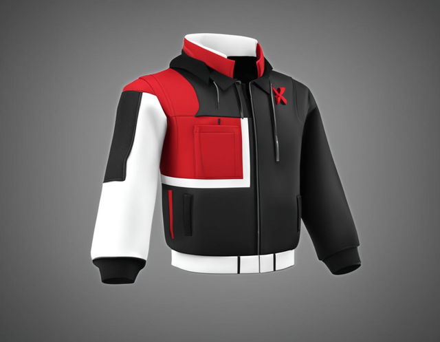 A Roblox-style rendering of an empty dark uniform and red and white coat.