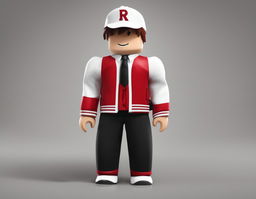 A Roblox-style rendering of an empty dark uniform and red and white coat.