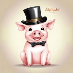 A cute pig wearing a top hat with the inscription 'Nanda'.