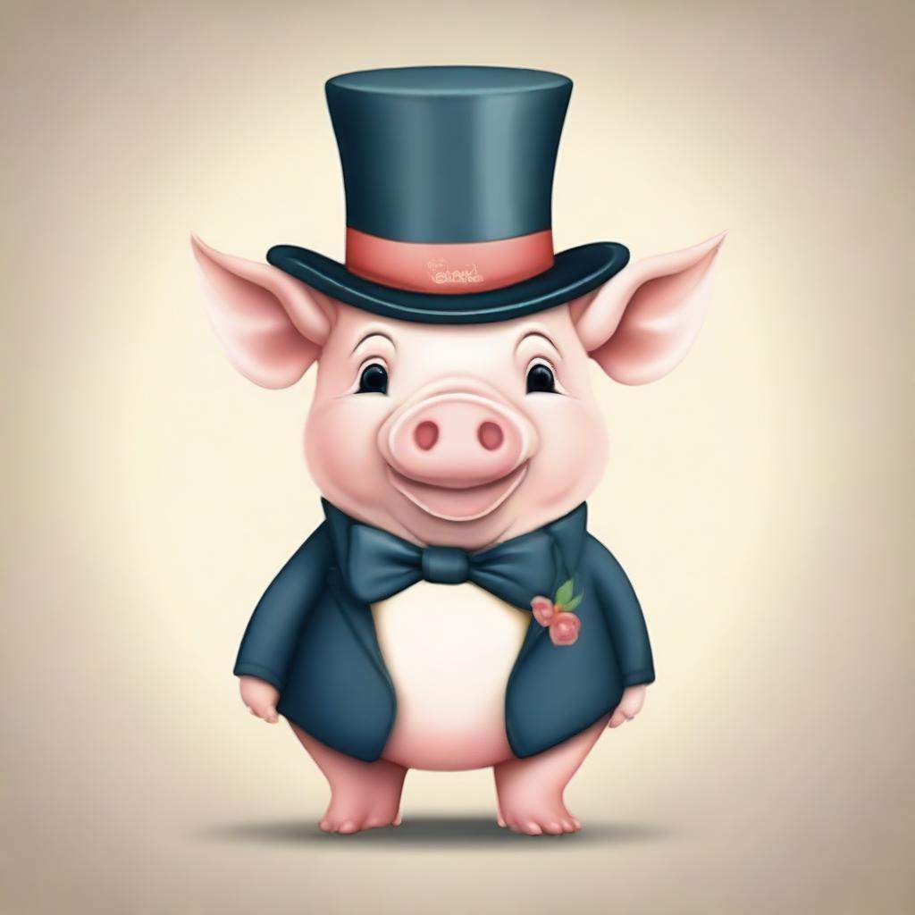 A cute pig wearing a top hat with the inscription 'Nanda'.