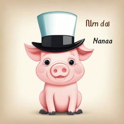 A cute pig wearing a top hat with the inscription 'Nanda'.