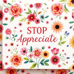 A beautiful white canvas adorned with a vibrant array of colorful floral patterns, showcasing various flowers such as roses, daisies, and tulips