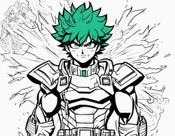 Midoriya Izuku from My Hero Academia reimagined in a colouring book style