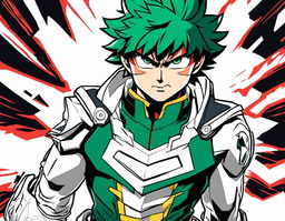 Midoriya Izuku from My Hero Academia reimagined in a colouring book style