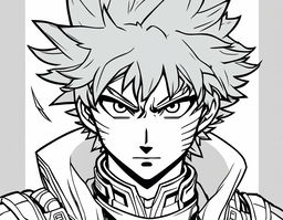 Midoriya Izuku from My Hero Academia reimagined in a monochrome colouring book style