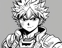 Midoriya Izuku from My Hero Academia reimagined in a monochrome colouring book style