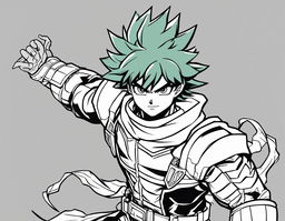 Midoriya Izuku from My Hero Academia reimagined in a monochrome colouring book style