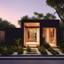 Design a minimalist, cost-efficient home on a 20x40 land, optimized for space use. The layout should include two bedrooms, one kitchen, one washroom, and a dedicated car park area.