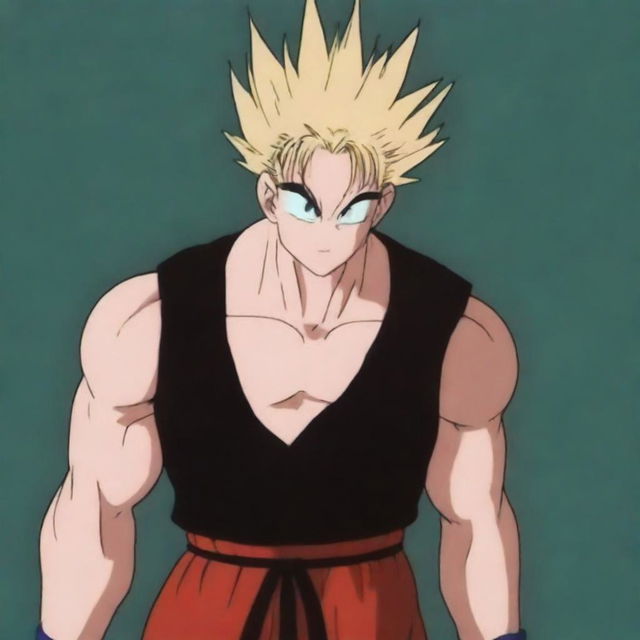 Depict Goku from Dragonball in the stylistic aesthtic of Jujutsu Kaisen, reimagining him as a character in the series.