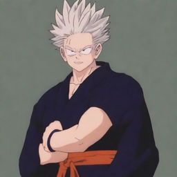 Depict Goku from Dragonball in the stylistic aesthtic of Jujutsu Kaisen, reimagining him as a character in the series.