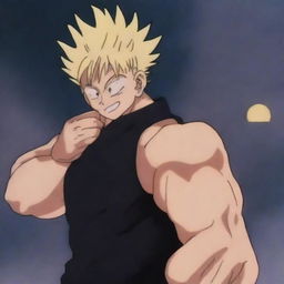 Depict Goku from Dragonball in the stylistic aesthtic of Jujutsu Kaisen, reimagining him as a character in the series.