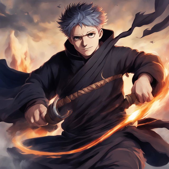 Harry Potter reimagined as a Jujutsu Kaisen character in an epic digital art image.