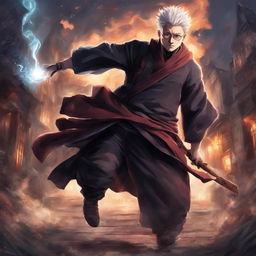 Harry Potter reimagined as a Jujutsu Kaisen character in an epic digital art image.