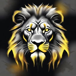 Fierce and powerful lion with glowing yellow eyes in a monochrome realistic style.