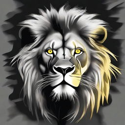 Fierce and powerful lion with glowing yellow eyes in a monochrome realistic style.
