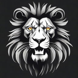 Fierce and powerful lion with glowing yellow eyes in a monochrome realistic style.