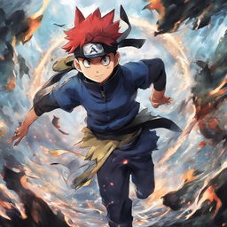 Ash Ketchum reimagined as a Jujutsu Kaisen character in an epic digital art image.