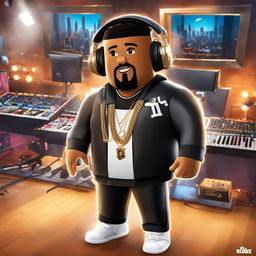 DJ Khaled as a Roblox character in a music studio setting.