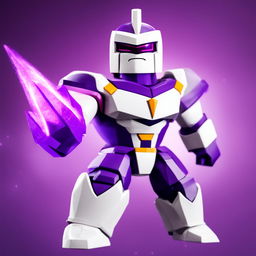 Frieza from Dragon Ball reimagined as a Roblox character with blocky purple and white body, square eyes, cubic physique and his traditional armor translated into the Roblox world against a minimalist space background