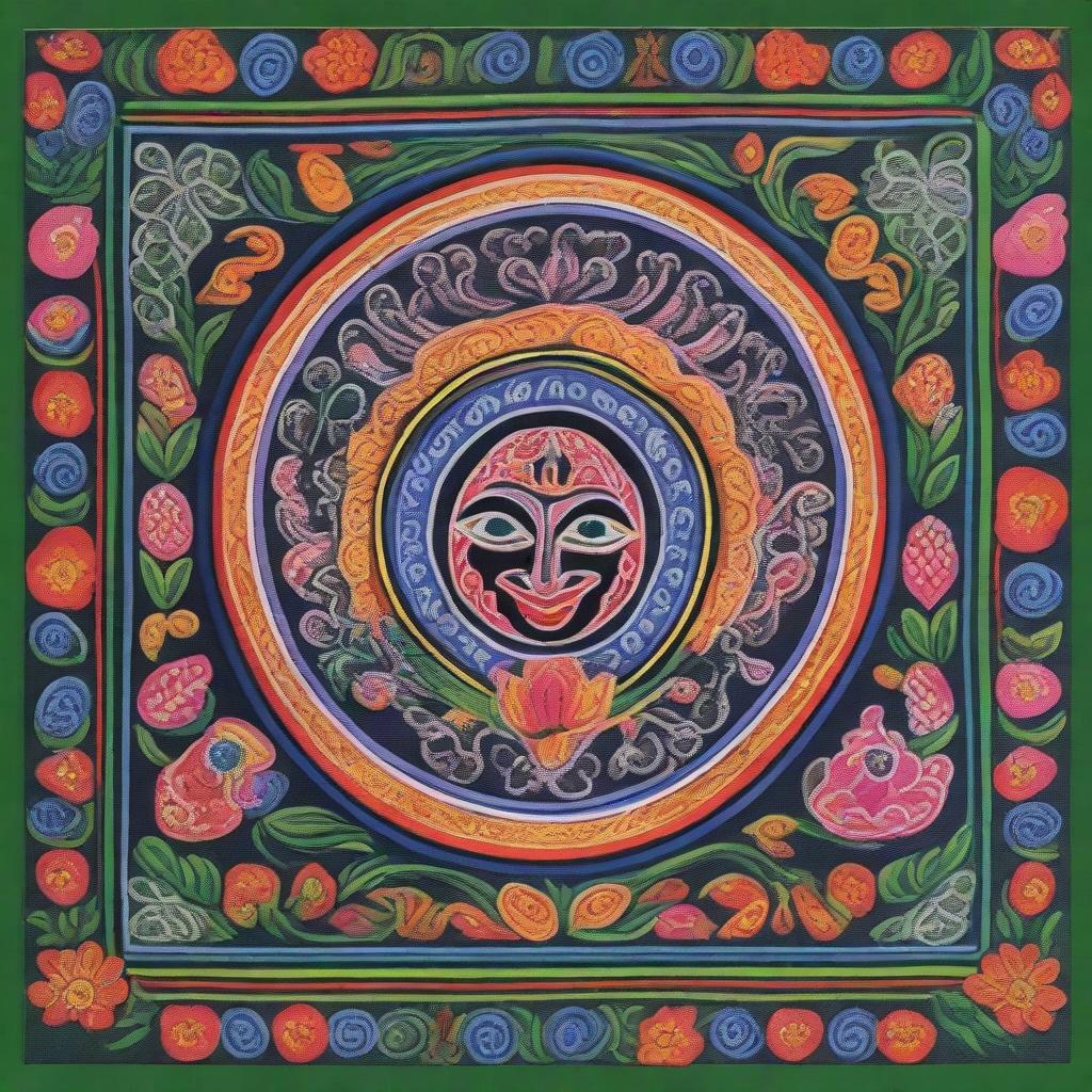 Create an image of stunning, colorful Patachitra artwork from Bangladesh