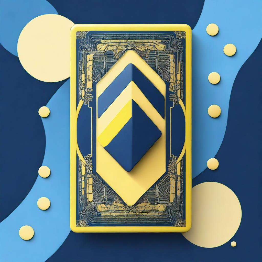 Simplify the design of a card game background with softer, subtle cellular structures in blue and yellow color scheme, focusing on clean lines and minimalistic art