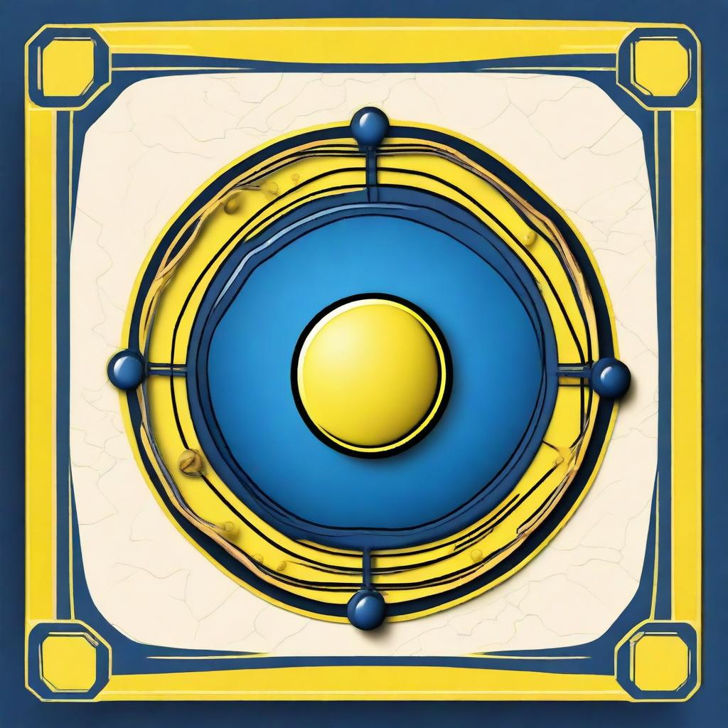 Design a card game background inspired by cellular structure and biology, using a prominent yellow for the main design and a strong blue for the border