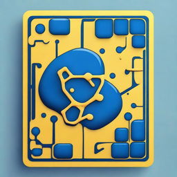 Design a card game background inspired by cellular structure and biology, using a prominent yellow for the main design and a strong blue for the border