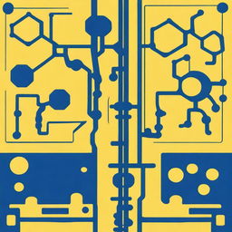 Design a card game background inspired by cellular structure and biology, using a prominent yellow for the main design and a strong blue for the border