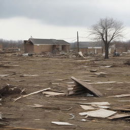 The once bustling cityscape is now a scene of devastation, with houses shattered and reduced to rubble by the unstoppable force of the tornado