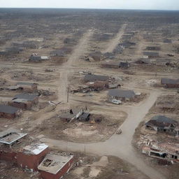 The once bustling cityscape is now a scene of devastation, with houses shattered and reduced to rubble by the unstoppable force of the tornado