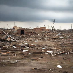 The once bustling cityscape is now a scene of devastation, with houses shattered and reduced to rubble by the unstoppable force of the tornado