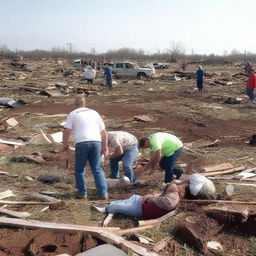 The emergency evacuation team, moving through the wreckage, heartbreakingly comes across the lifeless bodies of citizens