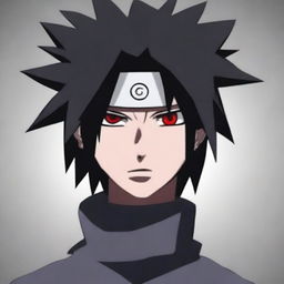 Generate an image of the character Sasuke Uchiha standing heroically, his Sharingan eyes intense and filled with determination