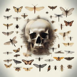 An imagery of lifeforms experiencing death, represented by every creature, from humans to animals, wilting plants and disappearing insects, all portrayed in a state of transition towards the end of life