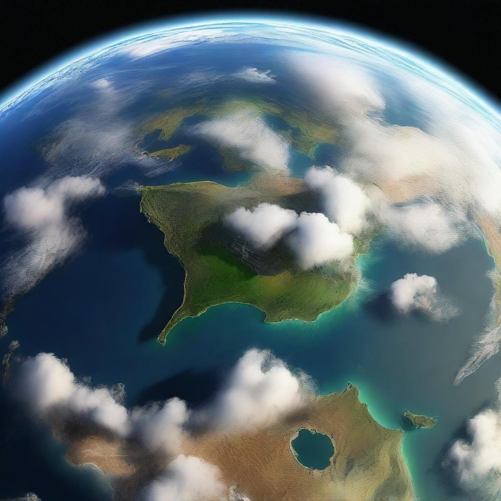 A realistic, detailed image of planet Earth from space featuring the blues of the ocean, the greens and browns of landmasses, and the swirling whites of clouds