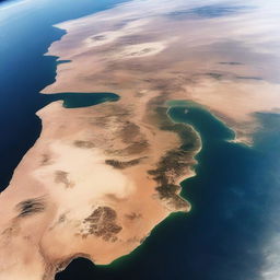 Planet Earth as viewed from space during a prolonged drought, showcasing drying continents with sparse greenery, a lesser number of clouds and the vast expanding deserts