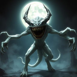 A terrifying lunar devil creature with a mouth filled with a thousand sharp teeth instead of a head
