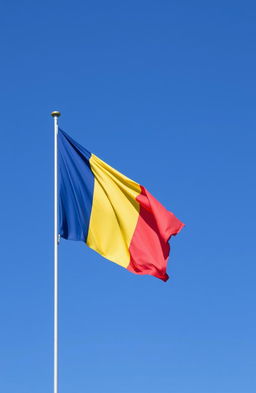 The flag of Romania, featuring three vertical stripes in the colors blue, yellow, and red