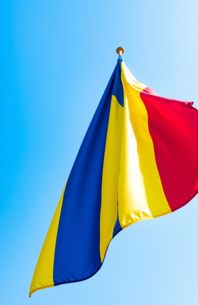 The flag of Romania, featuring three vertical stripes in the colors blue, yellow, and red