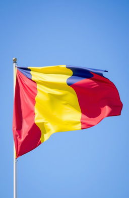 The flag of Romania, featuring three vertical stripes in the colors blue, yellow, and red