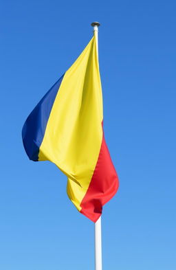 The flag of Romania, featuring three vertical stripes in the colors blue, yellow, and red