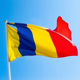 The flag of Romania, showcasing three vertical stripes in a bold color scheme: a deep royal blue on the left, a bright and vibrant yellow in the center, and a rich crimson red on the right