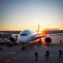 An Airbus A350-900 aircraft parked at a modern international airport gate, showcasing its sleek and aerodynamic design
