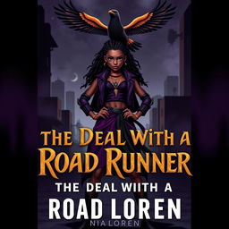 A captivating book cover design for 'The Deal With A Road Runner' by Nia Loren, showcasing a fierce black girl commanding attention as the leader of the nine clans