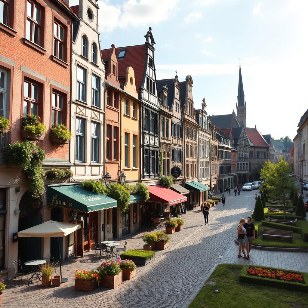 A picturesque cityscape combining elements of France, Belgium, and Luxembourg